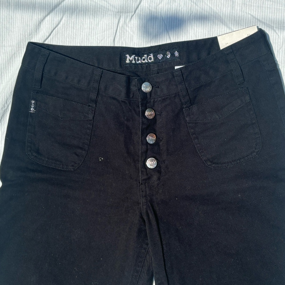 Mudd Deadstock Vintage High-Rise Black Flare Jeans – Button Fly & Square Pockets